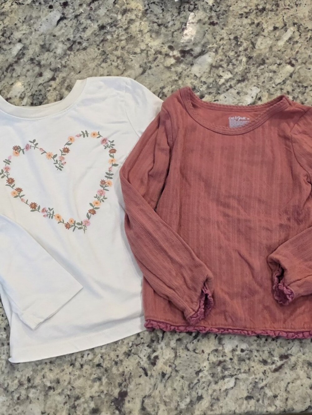 Cat & Jack Long Sleeve Heart Pointelle Top - White & Dusty Rose Lot 4t Shirt
